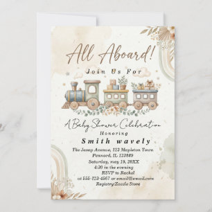 Aquarell-Spielzeugzug Boho-Baby-Party Einladung