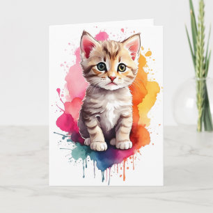Aquarell-Splash-Art-Katze-Spritzmalerei-Leerzeiche Karte