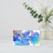 Aquarell Splash Blau, Lila Abstrakte Blätter Visitenkarte (Stehend Vorderseite)