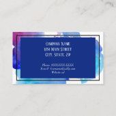 Aquarell Splash Blau, Lila Abstrakte Blätter Visitenkarte (Rückseite)