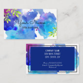 Aquarell Splash Blau, Lila Abstrakte Blätter Visitenkarte (Vorne/Hinten)