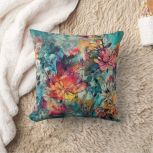 Aquarell-Splash und Tintenblumen Kissen