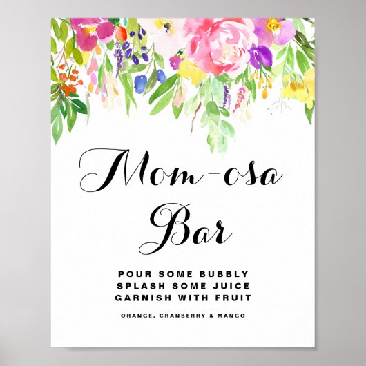 Aquarell Spring FLowers Baby Shower Mama-osa Bar Poster (Vorne)