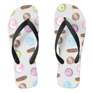 Aquarell-Sprinkle-Frosted-Donuts-Eclairs-Bäckerei Badesandalen