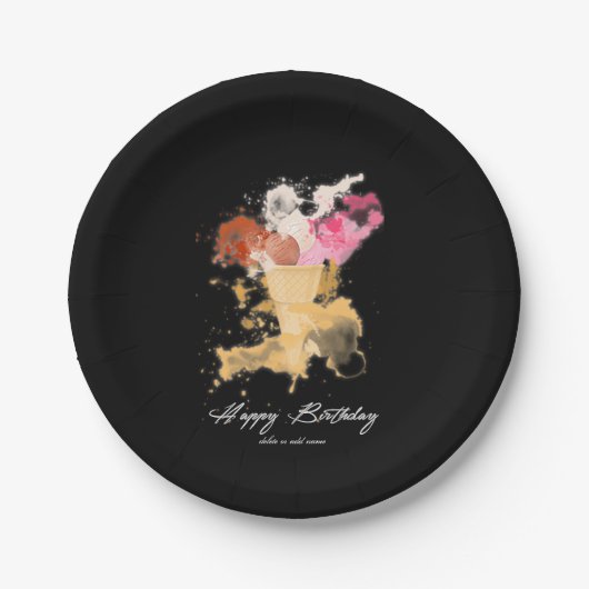 Aquarell Spritzer Geburtstags-Eiscreme Pappteller (Vorderseite)