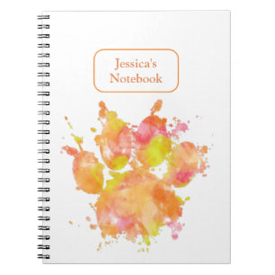 Aquarell-Spritzer-Hundepfotenabdruck Haustierliebh Notizblock