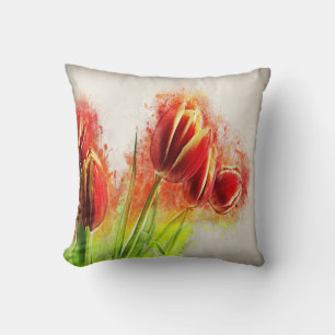 Aquarell-Spritzer Rote Gelbe Tulpen Floral  Kissen