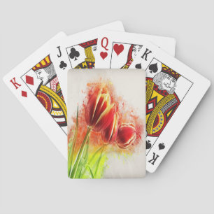 Aquarell-Spritzer rote gelbe Tulpen floral  Spielkarten