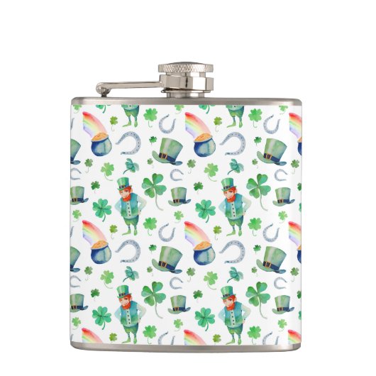 Aquarell-St Patrick Tagesmuster Flachmann (Vorderseite)