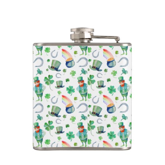 Aquarell-St Patrick Tagesmuster Flachmann (Rückseite)