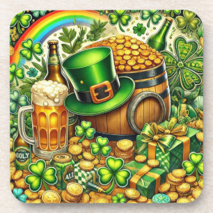 Aquarell St. Patrick's Day Bier, Münzen und Kleebl Getränkeuntersetzer