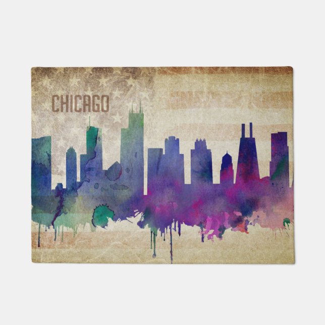 Aquarell-Stadt-Skyline Chicagos, IL | Fußmatte (Vorderseite)