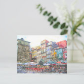 Aquarell. Stadtansicht von Porto am Douro. Postkarte (Stehend Vorderseite)
