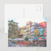 Aquarell. Stadtansicht von Porto am Douro. Postkarte (Vorne/Hinten)