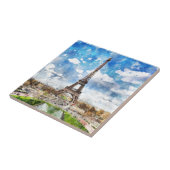 Aquarell-Stadtbild Paris, Eiffel in Richtung zu Fliese (Seite)