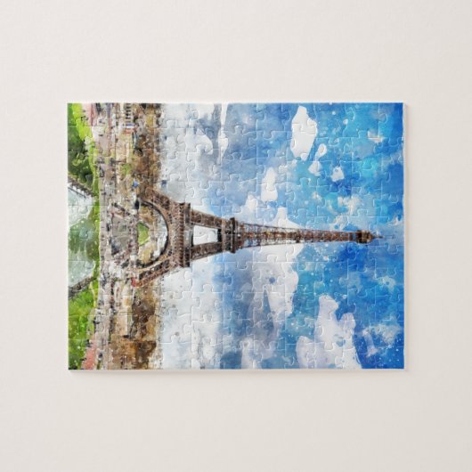 Aquarell-Stadtbild Paris, Eiffel in Richtung zu Puzzle (Horizontal)