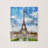Aquarell-Stadtbild Paris, Eiffel in Richtung zu Puzzle (Vertikal)
