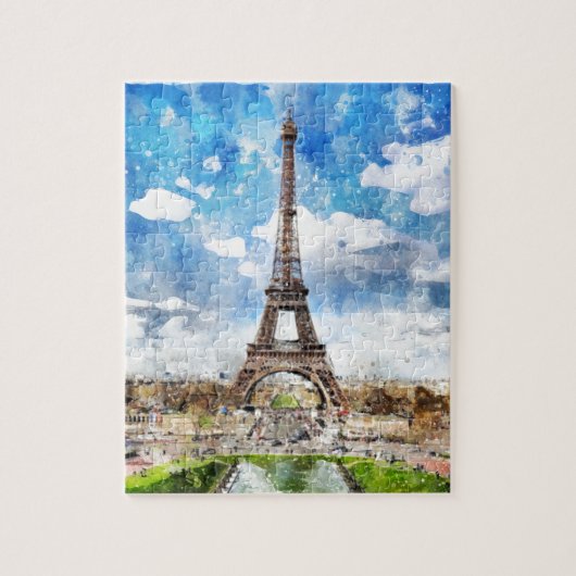 Aquarell-Stadtbild Paris, Eiffel in Richtung zu Puzzle (Vertikal)