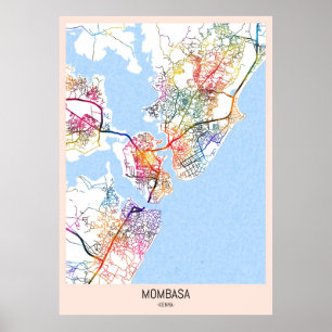 Aquarell-Stadtplan von Mombasa Kenia Poster
