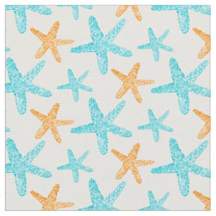 Aquarell Starfish Aquamarin Orangenmuster Stoff