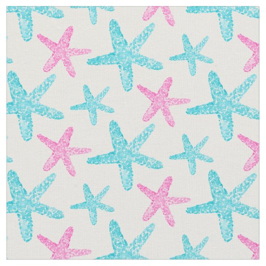 Aquarell Starfish Aquamarin rosa Muster Stoff (Nahaufnahme)