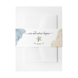 Aquarell Starfish Beach Hochzeit Dusty Blue Einladungsbanderole