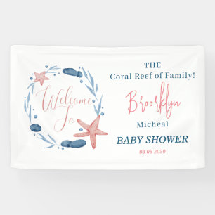 Aquarell Starfish Coral Reef Kinderdusche Willkomm Banner
