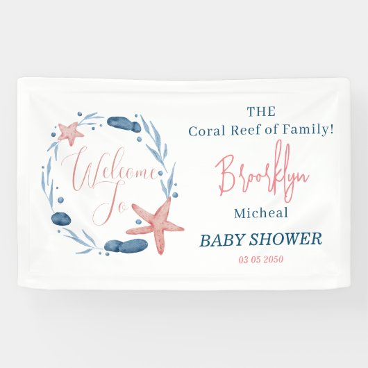 Aquarell Starfish Coral Reef Kinderdusche Willkomm Banner (Horizontal)