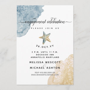 Aquarell Starfish Dusty Blue Coasty Verlobung Einladung