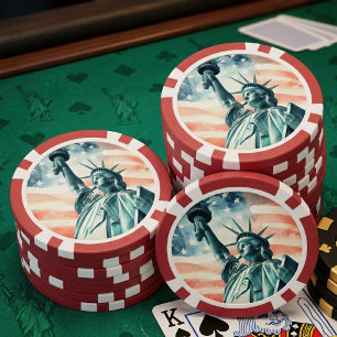 Aquarell Statue of Liberty mit amerikanischer Flag Pokerchips
