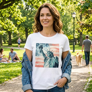 Aquarell Statue of Liberty mit amerikanischer Flag T-Shirt
