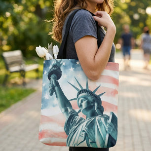 Aquarell Statue of Liberty mit amerikanischer Flag Tasche