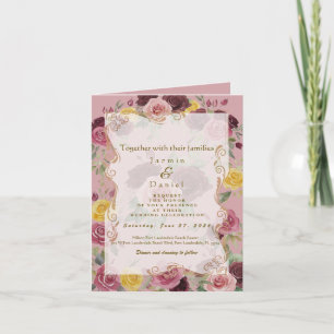 Aquarell Staub-Burgunderrote Gelbe Rosen/Rosa Einladung