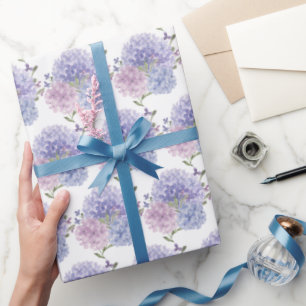Aquarell Staubblau & Flieder Hortensien Hochzeit Geschenkpapier