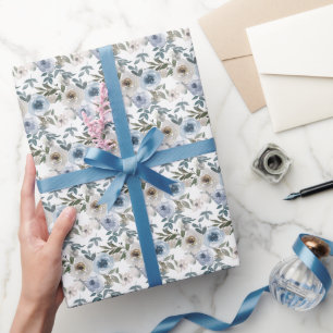 Aquarell Staubblau Florale Braut Geschenkpapier