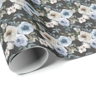 Aquarell Staubblau Florale Hochzeit Geschenkpapier