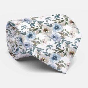 Aquarell Staubblau Florale Hochzeit Krawatte