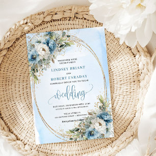 Aquarell Staubblau Florale Hochzeitseinladung Einladung