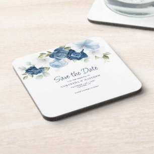 Aquarell Staubblau Hochzeit Save the Date Getränkeuntersetzer