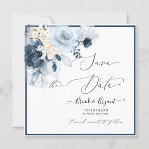 Aquarell Staubblau Navy Blumen Einladung
