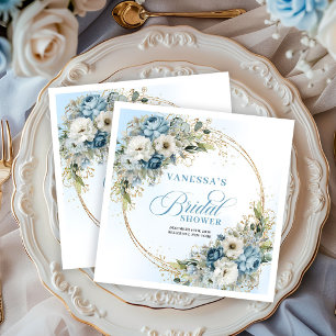 Aquarell staubblaue Blumen Gold Brautparty Serviette