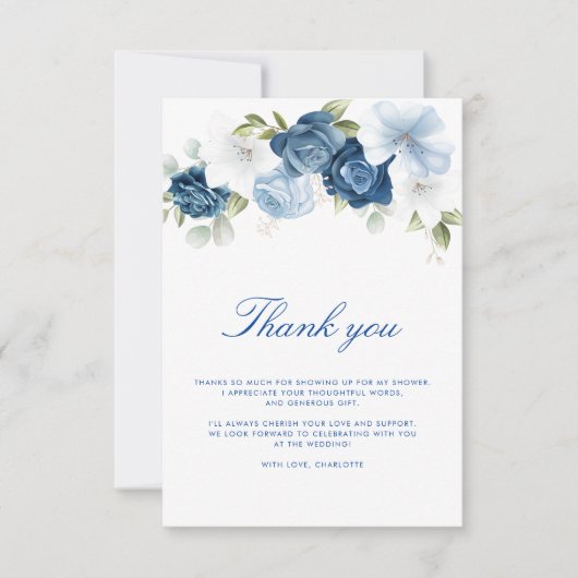 Aquarell Staubblauer Blumen-Script Dankeskarte (Vorderseite)