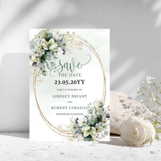 Aquarell Staubgrün Botanisch Save The Date
