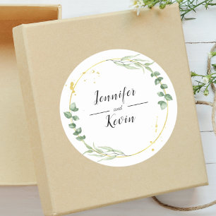 Aquarell Staubig Grünlaub Gold Hochzeit Runder Aufkleber