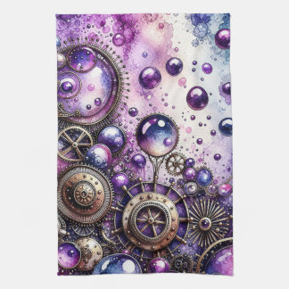 Aquarell-Steampunk-Blasen & Zahnräder Geschirrtuch