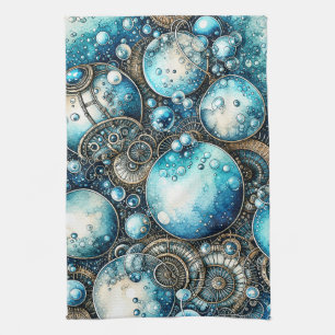 Aquarell-Steampunk-Blasen & Zahnräder Geschirrtuch