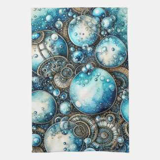Aquarell-Steampunk-Blasen & Zahnräder Geschirrtuch