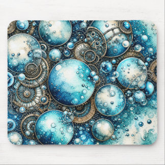 Aquarell-Steampunk-Blasen & Zahnräder Mousepad