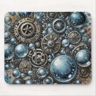 Aquarell-Steampunk-Blasen & Zahnräder Mousepad