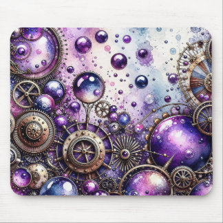 Aquarell-Steampunk-Blasen & Zahnräder Mousepad